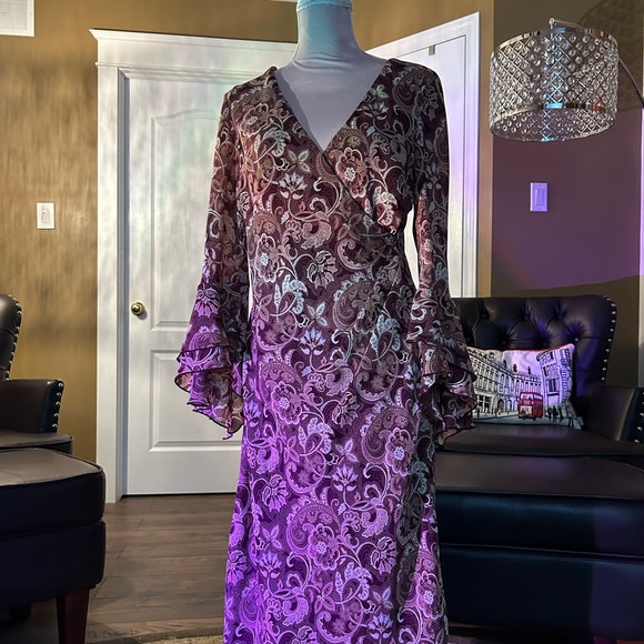 Hippie 60s style vintage patterned dress with ruffled sleeves - Picture 1 of 8